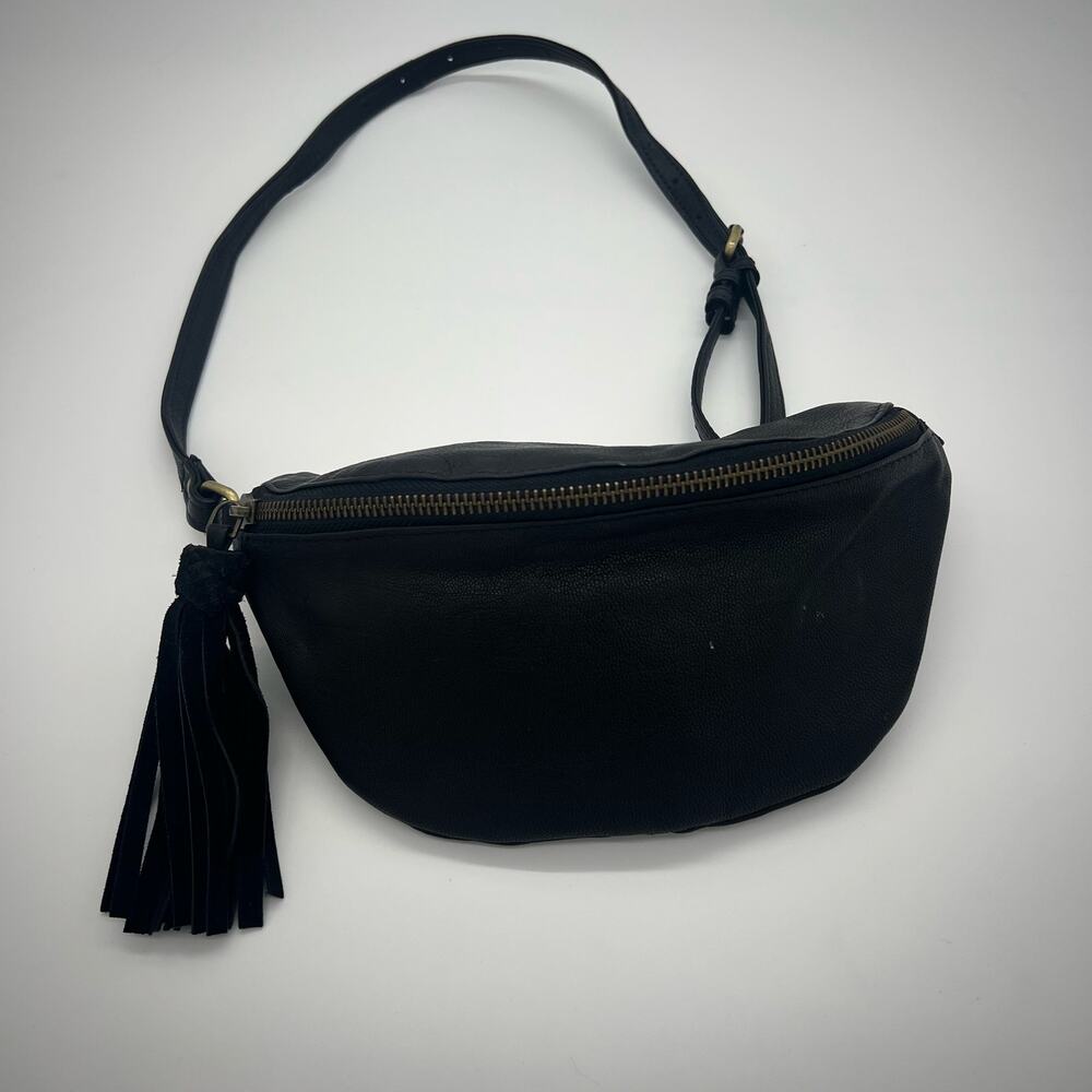 ASOS Black Vegan Leather Fanny Pack Cross Body Bag OS Tassel Adjustable